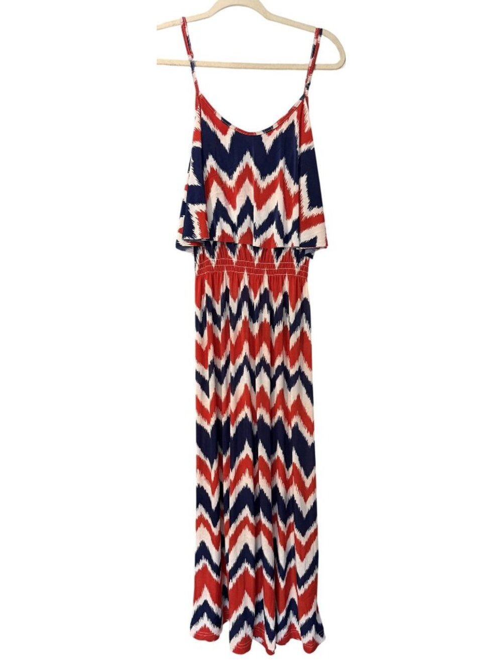 West Loop Patio Maxi Dress Chevron Print Red White Blue Spaghetti Straps Medium